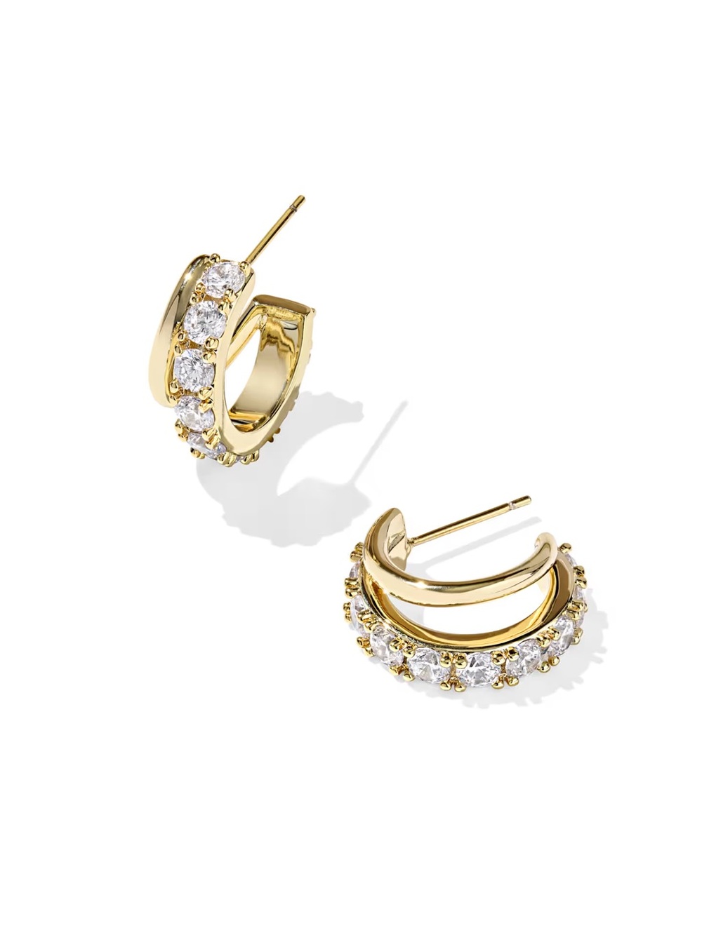 Kendra Scott Gold Crystal Pavé Double-Row Huggie Earrings